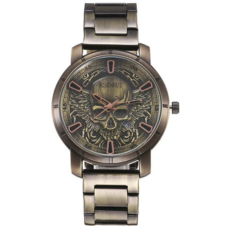 Retro Skull Watch, Men's Luxury Steel & Leather