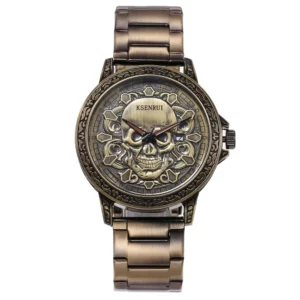 Retro Skull Watch, Men's Luxury Steel & Leather - Image 13