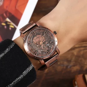 Retro Skull Watch, Men's Luxury Steel & Leather - Image 6