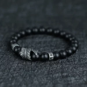 Vintage Natural Stone Feather Bracelet, 8mm Howlite Lava Beads - Image 8