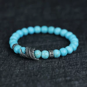 Vintage Natural Stone Feather Bracelet, 8mm Howlite Lava Beads - Image 10