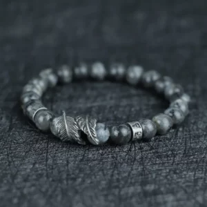 Vintage Natural Stone Feather Bracelet, 8mm Howlite Lava Beads - Image 11