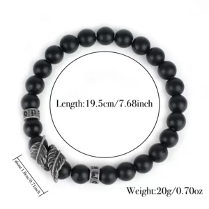 Vintage Natural Stone Feather Bracelet, 8mm Howlite Lava Beads - Image 4