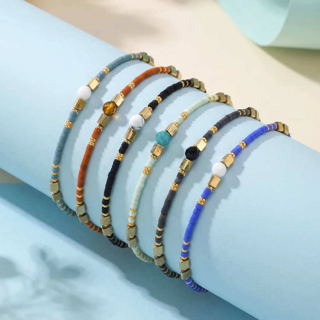Boho Beaded Bracelets for Men, Handmade Stainless Steel