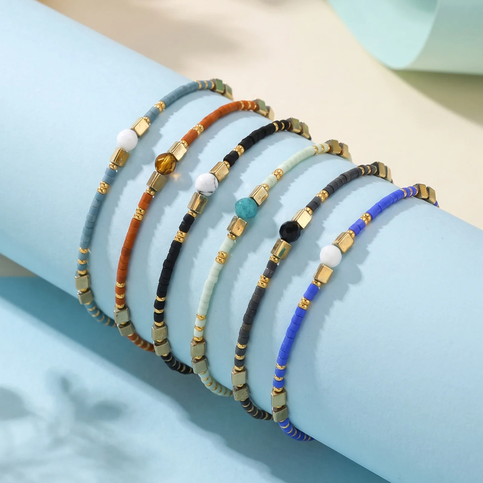 Boho Beaded Bracelets for Men, Handmade Stainless Steel - Image 3