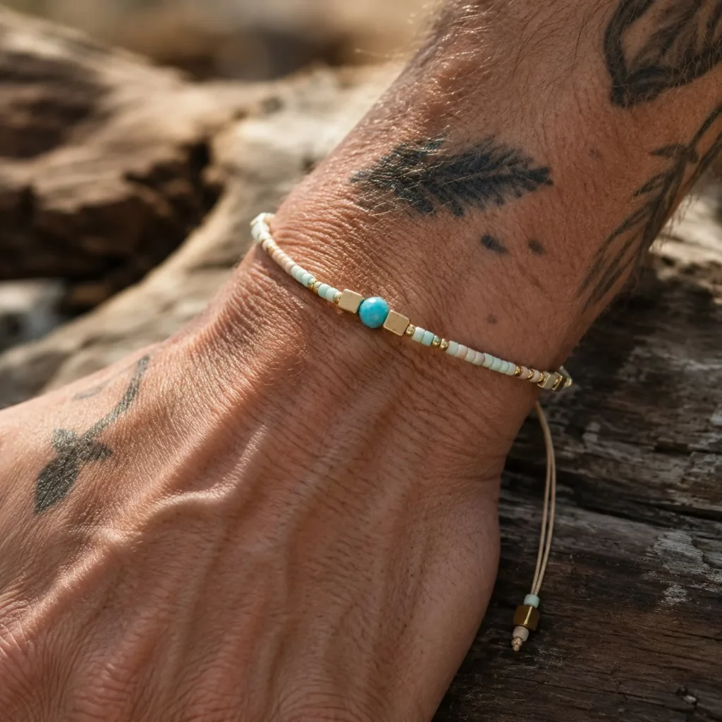 Boho Beaded Bracelets for Men, Handmade Stainless Steel