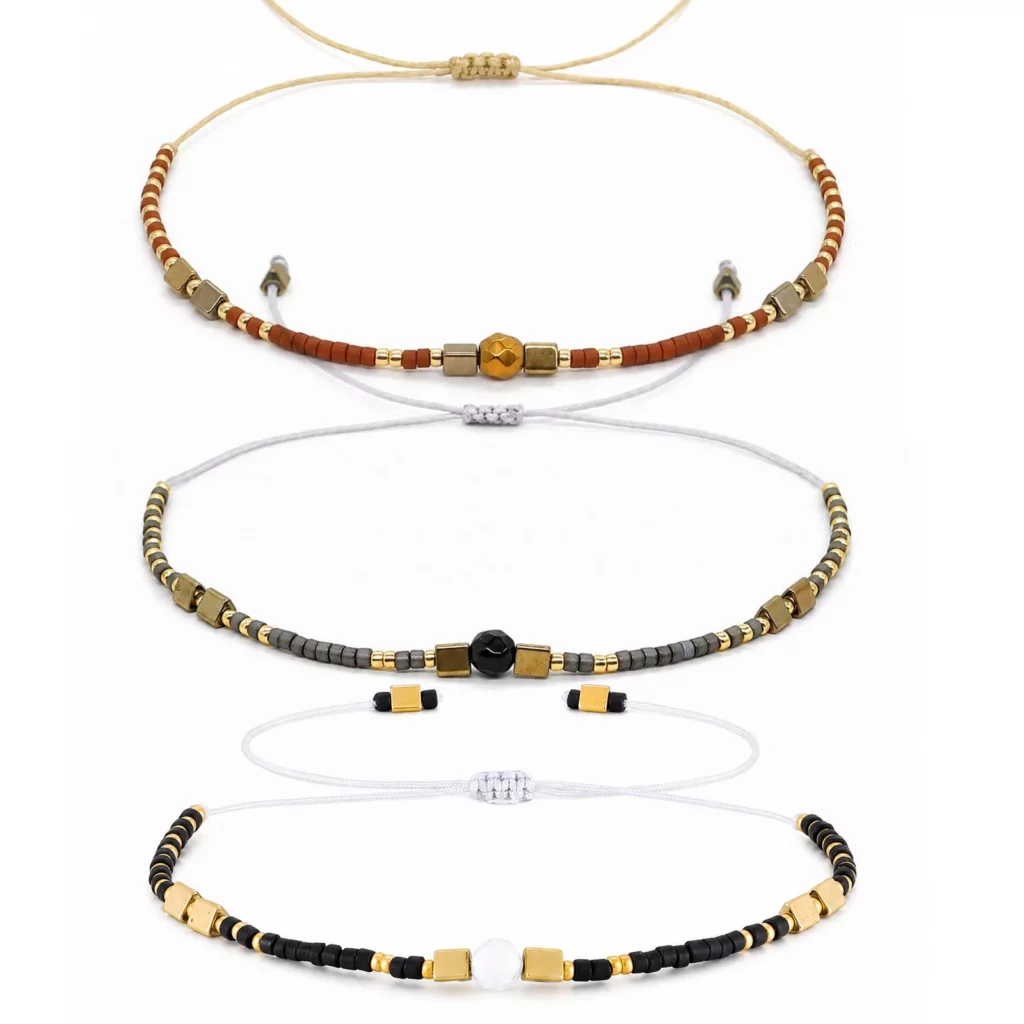 Boho Beaded Bracelets for Men, Handmade Stainless Steel