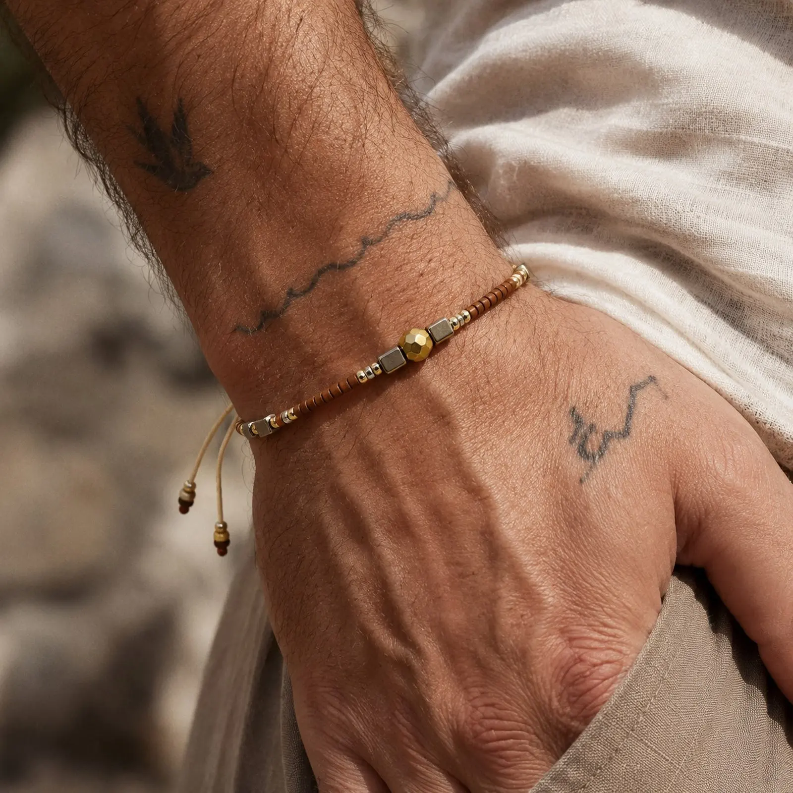 Boho Beaded Bracelets for Men, Handmade Stainless Steel - Image 6