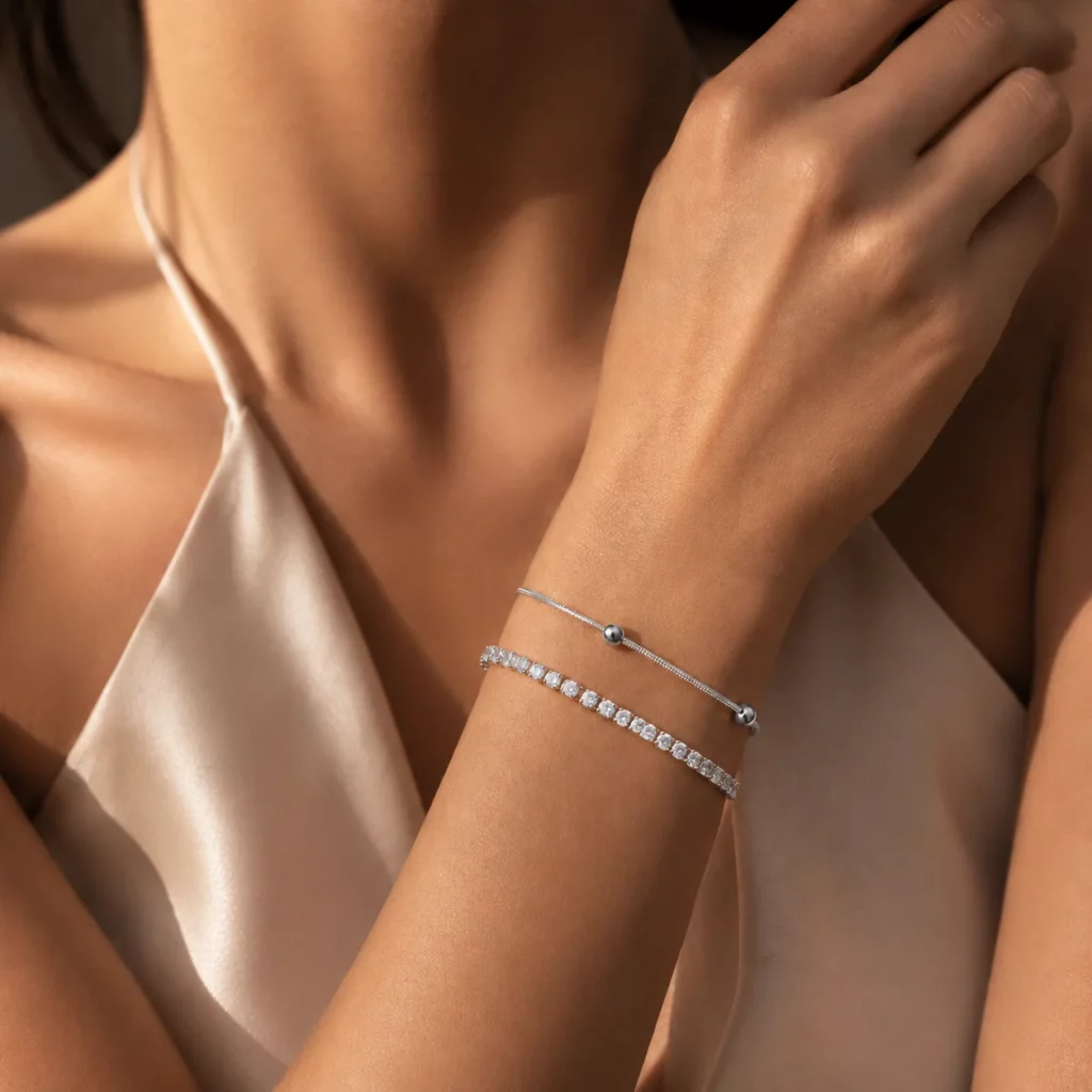 Minimalist Stainless Steel Bracelet Set with Zircon