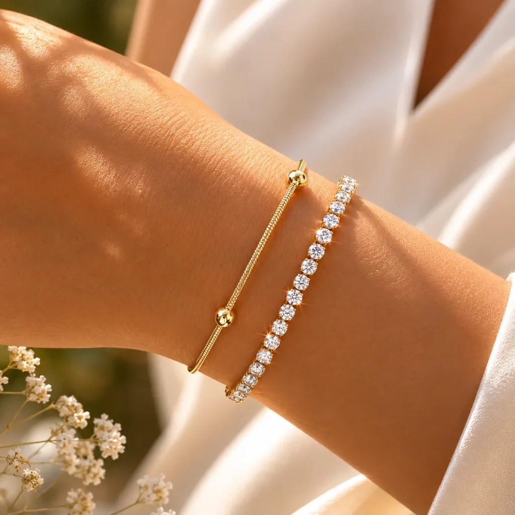 Minimalist Stainless Steel Bracelet Set with Zircon