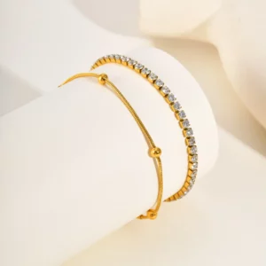 Minimalist Stainless Steel Bracelet Set with Zircon - Image 3
