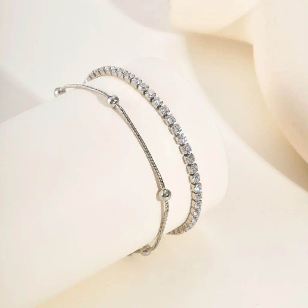 Minimalist Stainless Steel Bracelet Set with Zircon