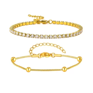 Minimalist Stainless Steel Bracelet Set with Zircon - Image 6