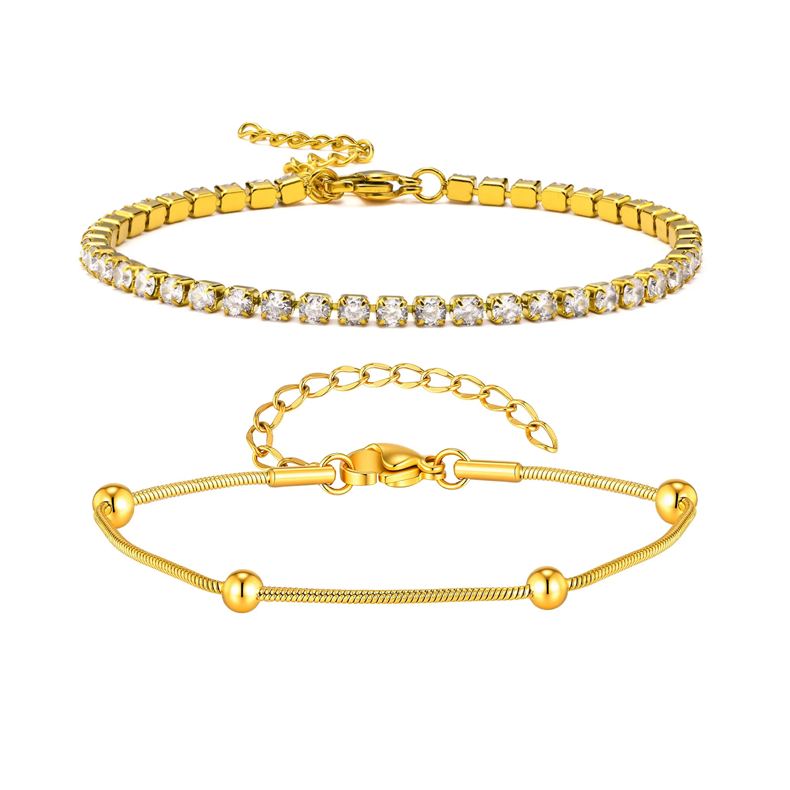 Minimalist Stainless Steel Bracelet Set with Zircon - Image 6