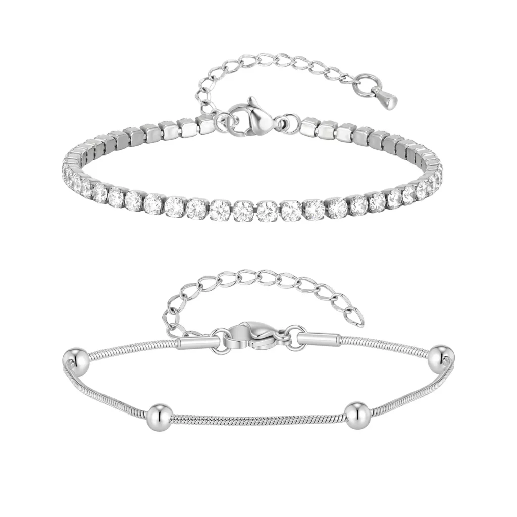 Minimalist Stainless Steel Bracelet Set with Zircon