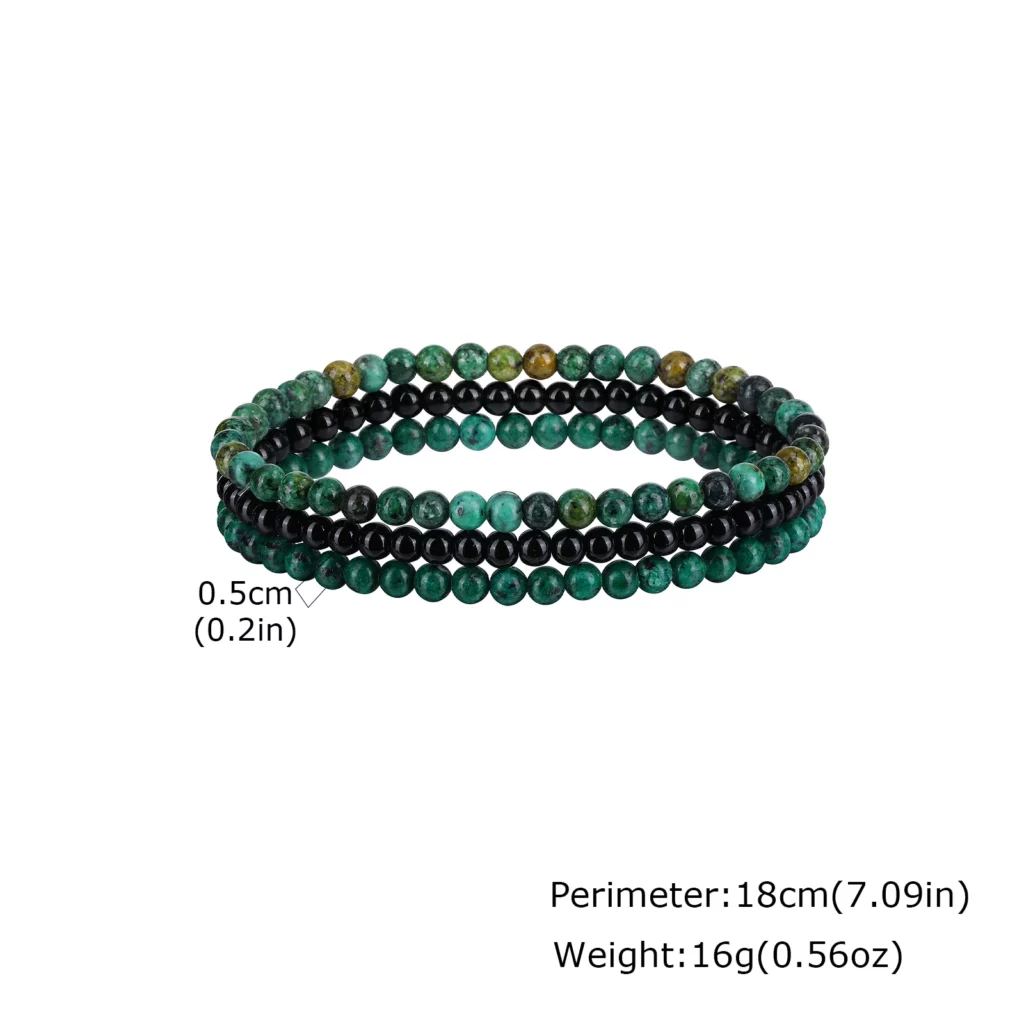 Green Natural Stone Beaded Bracelet Set, 5MM African Turquoise