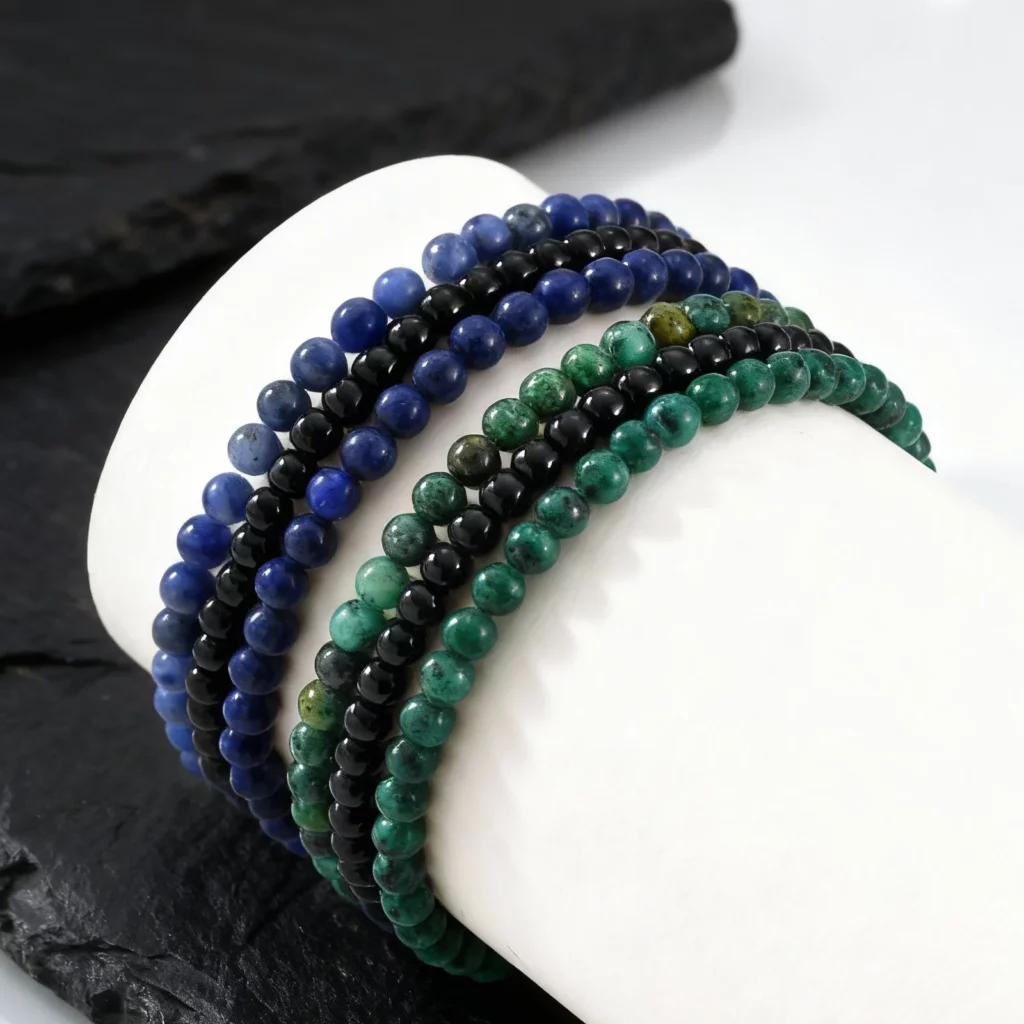 Green Natural Stone Beaded Bracelet Set, 5MM African Turquoise