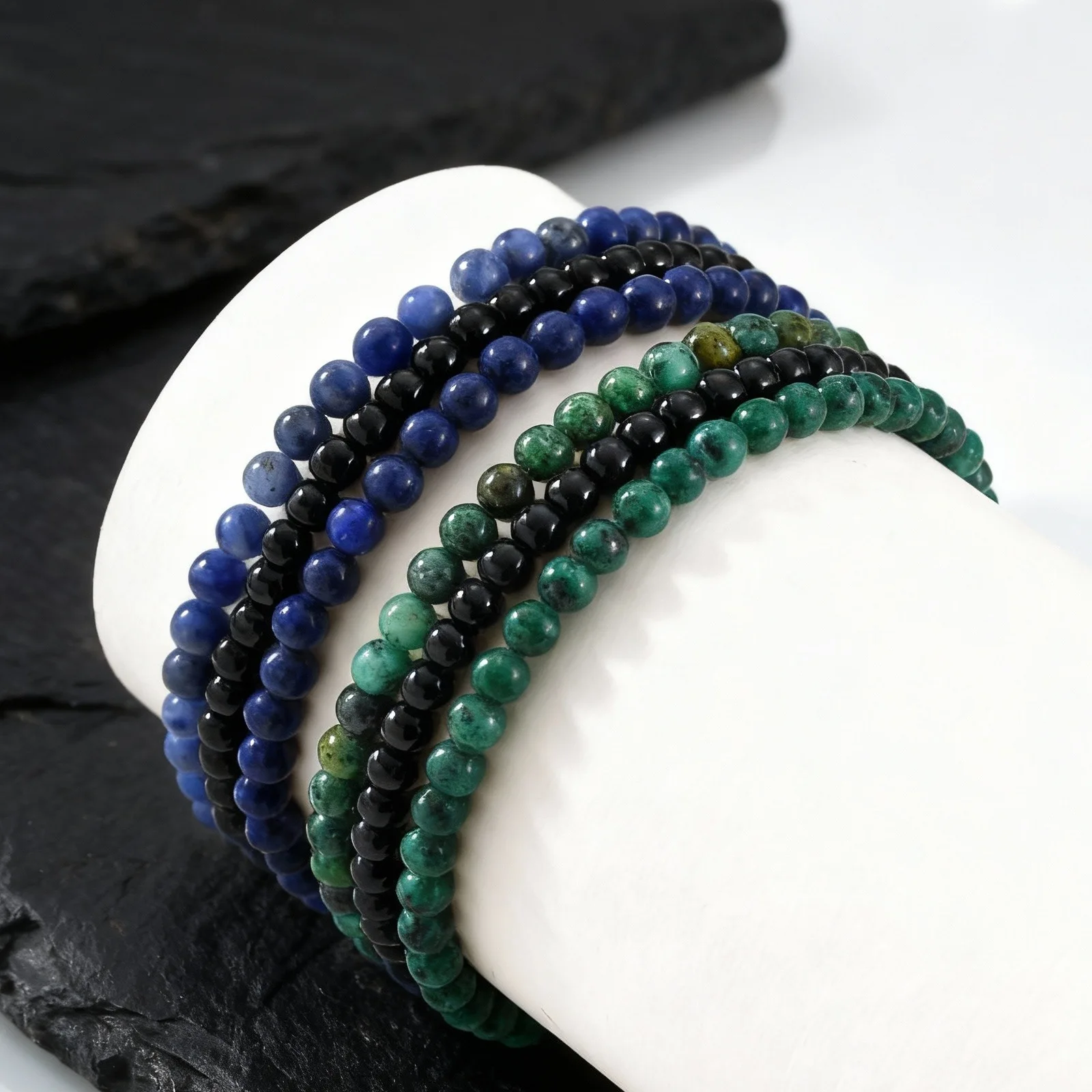 Green Natural Stone Beaded Bracelet Set, 5MM African Turquoise - Image 3