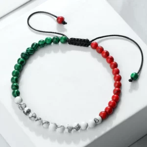 Adjustable Malachite Bead Bracelet with Country Flag Colors - Image 2