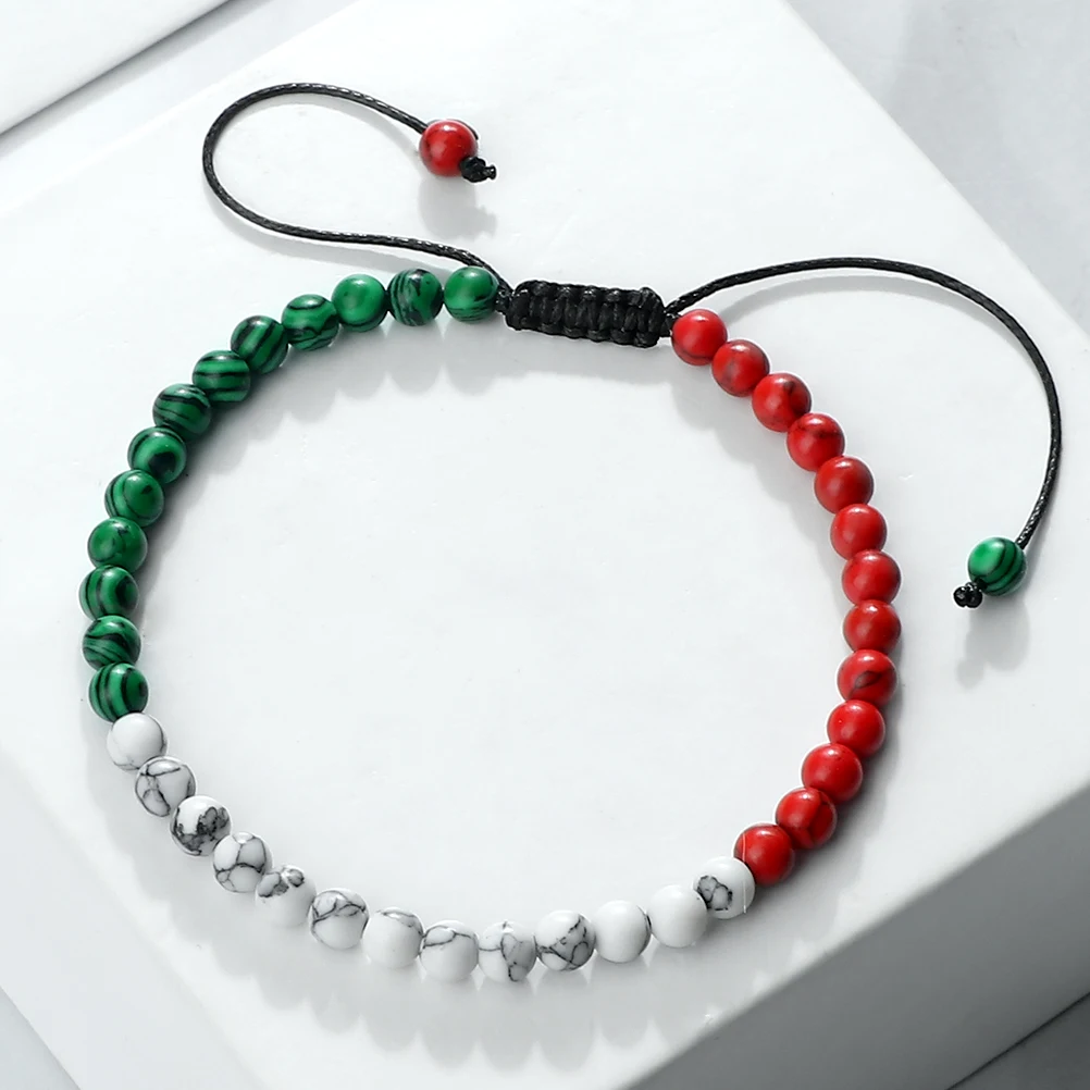 Adjustable Malachite Bead Bracelet with Country Flag Colors