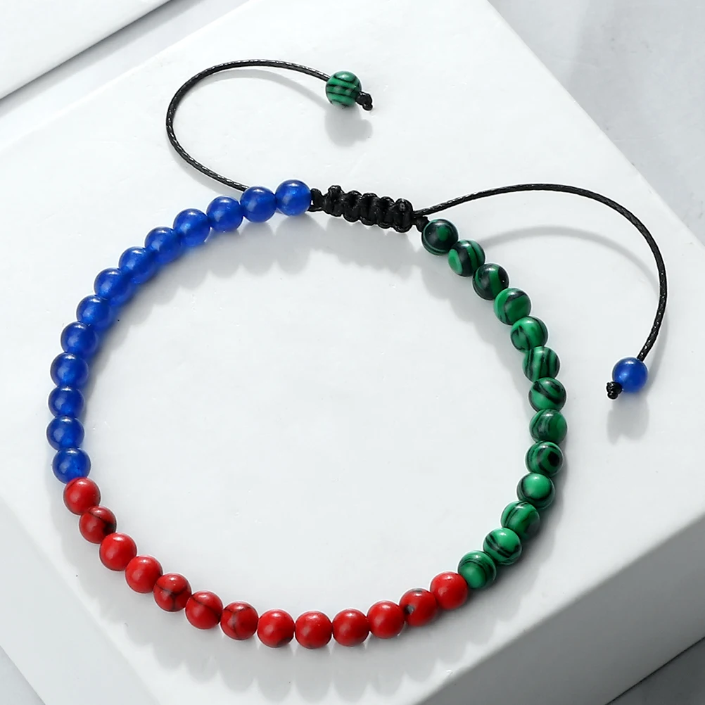 Adjustable Malachite Bead Bracelet with Country Flag Colors