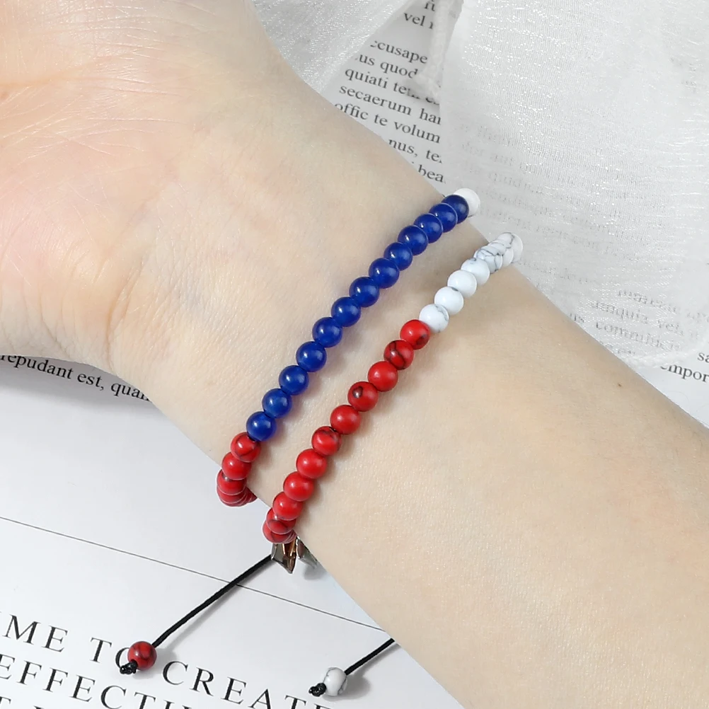 Adjustable Malachite Bead Bracelet with Country Flag Colors