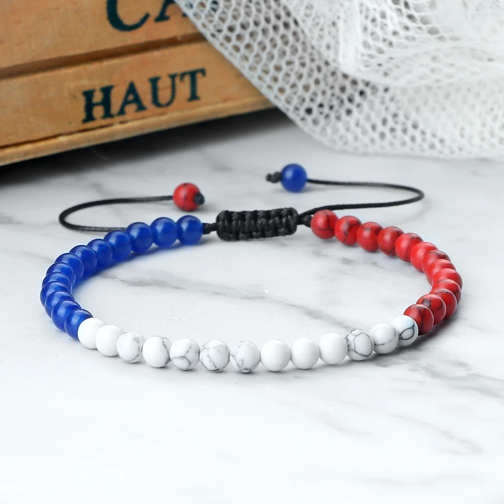 Adjustable Malachite Bead Bracelet with Country Flag Colors