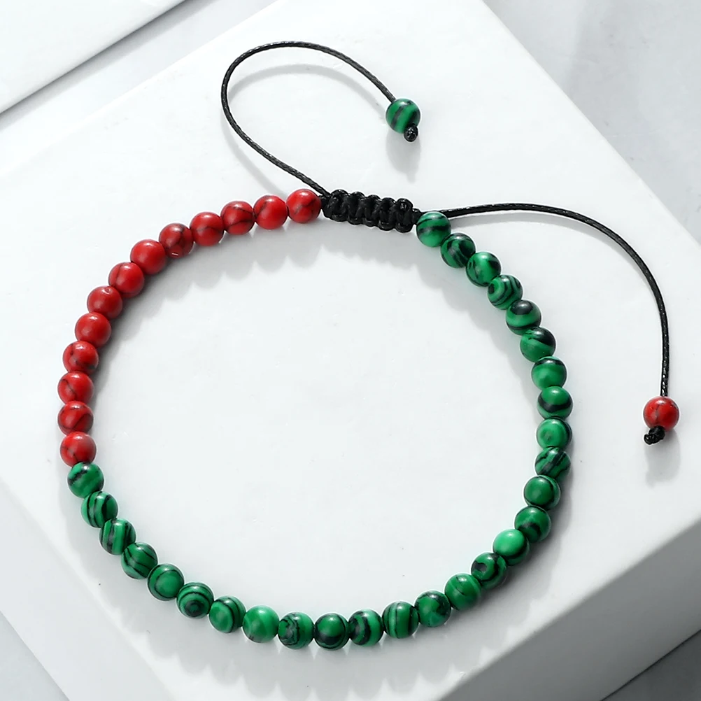 Adjustable Malachite Bead Bracelet with Country Flag Colors