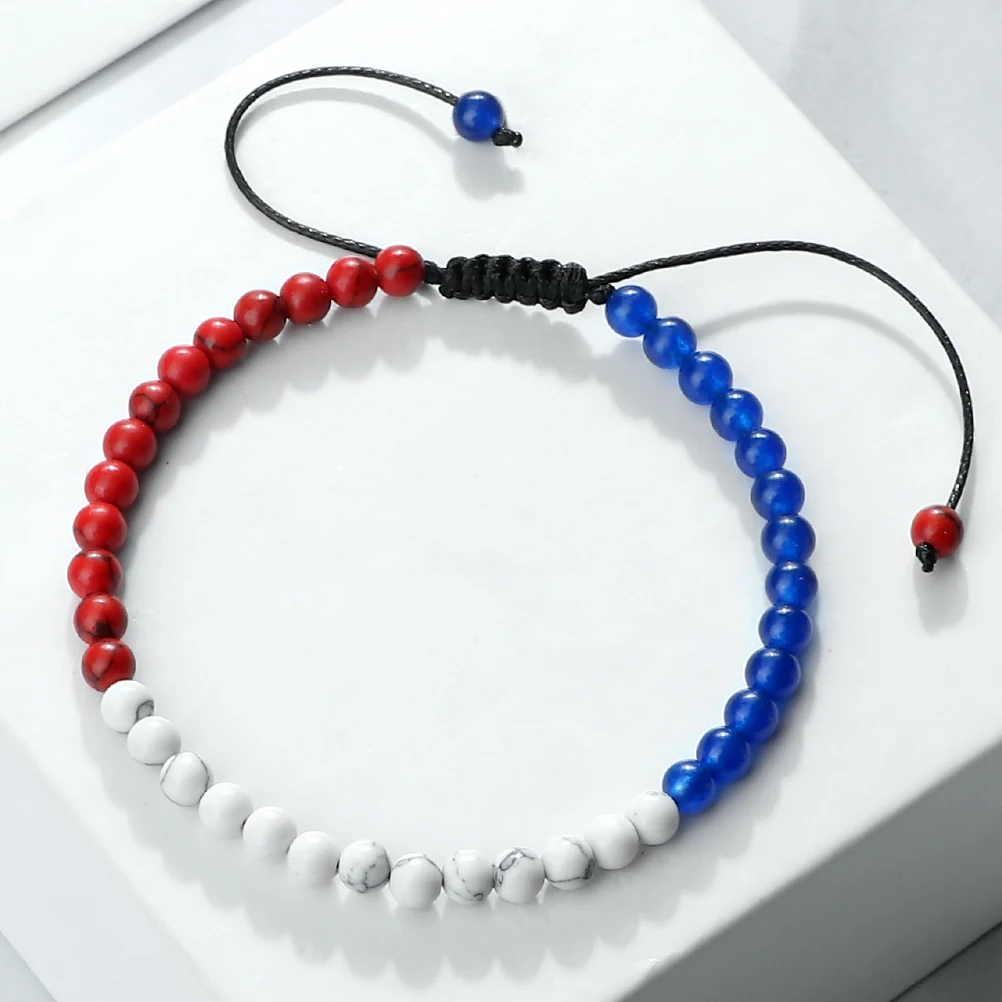 Adjustable Malachite Bead Bracelet with Country Flag Colors