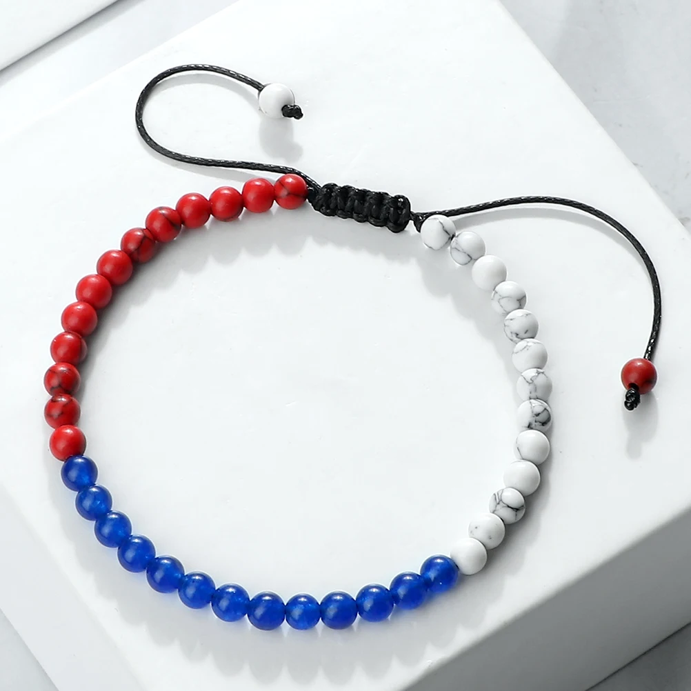 Adjustable Malachite Bead Bracelet with Country Flag Colors