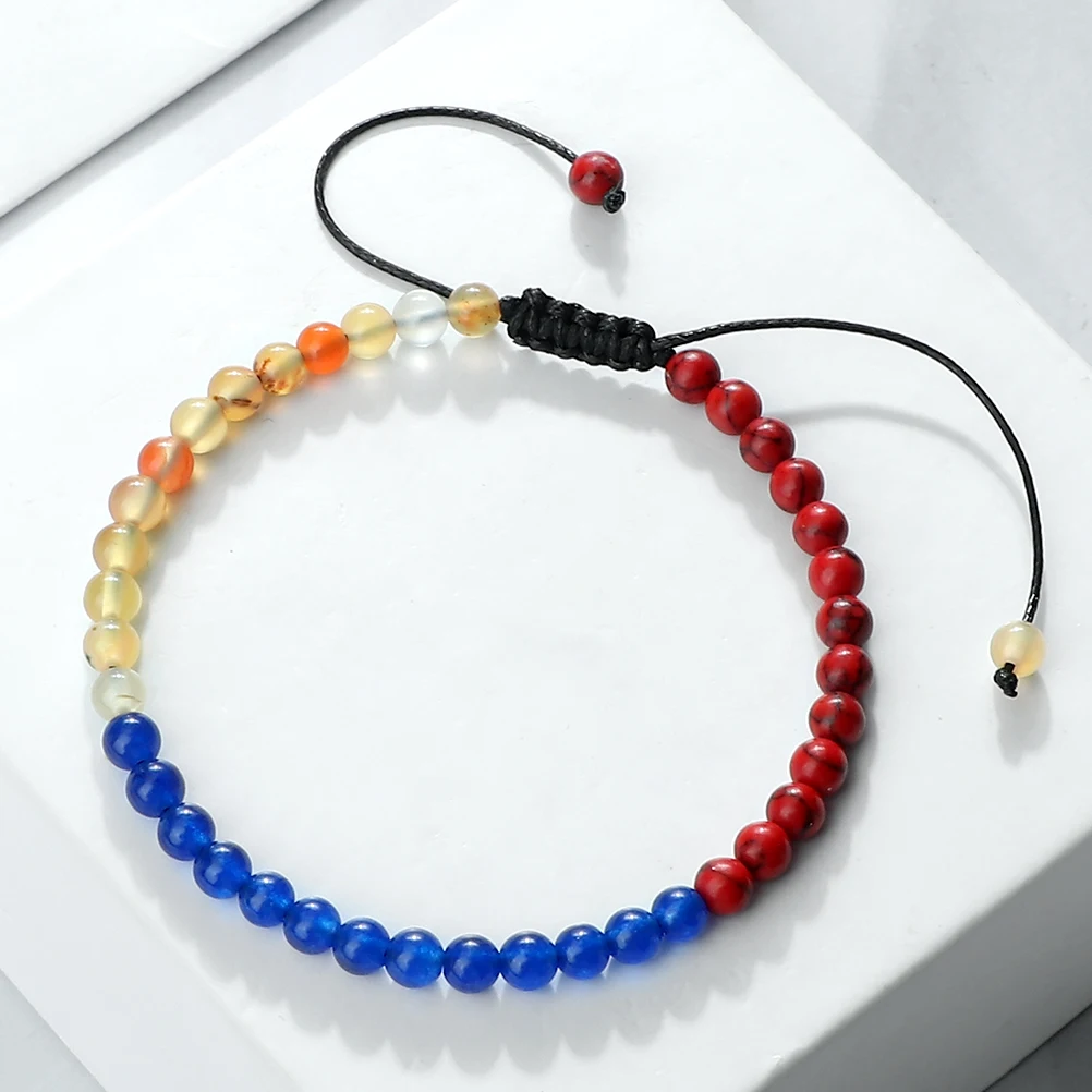 Adjustable Malachite Bead Bracelet with Country Flag Colors