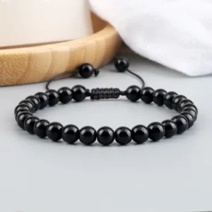 Handmade Black Onyx Beaded Bracelet, Adjustable - Image 2