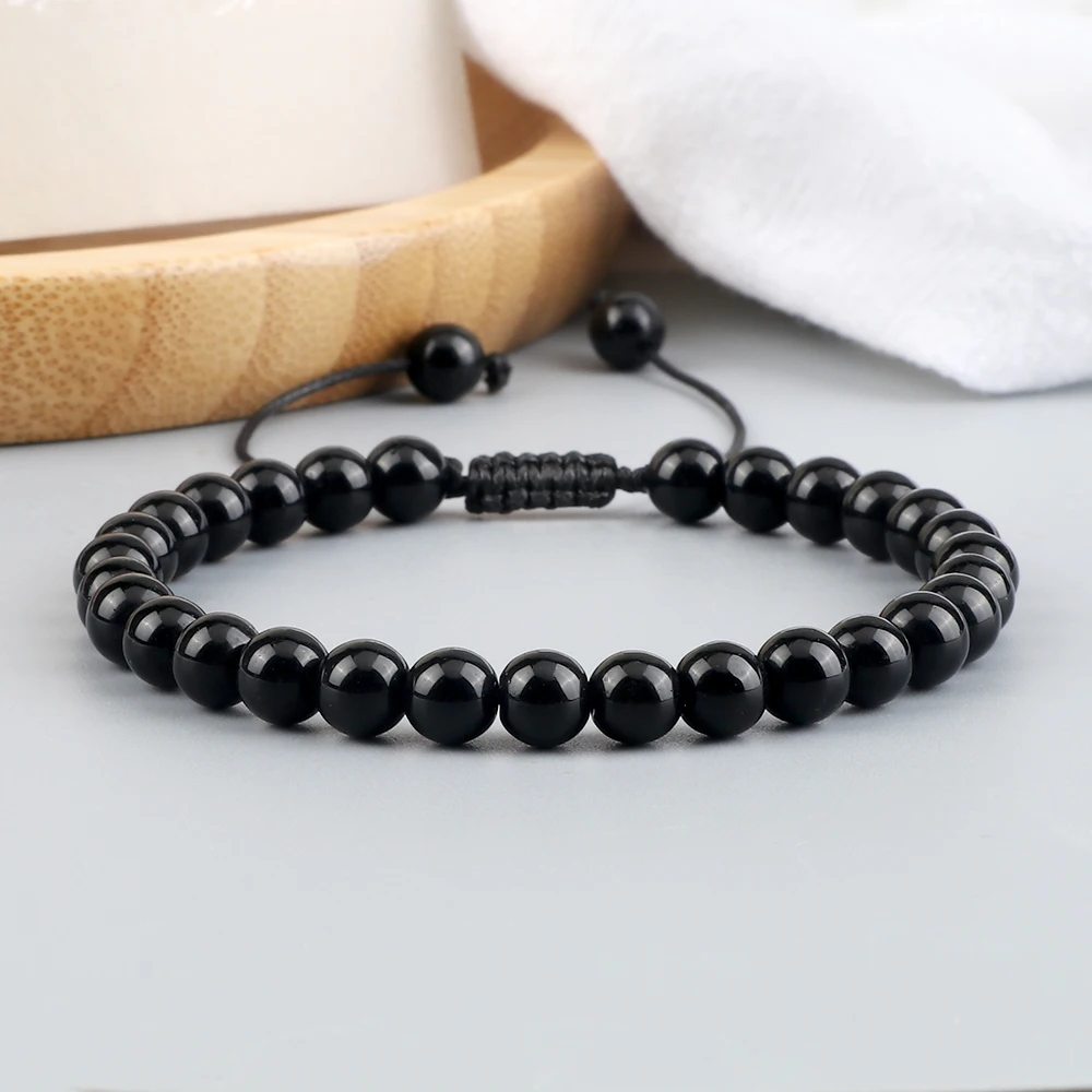 Handmade Black Onyx Beaded Bracelet, Adjustable