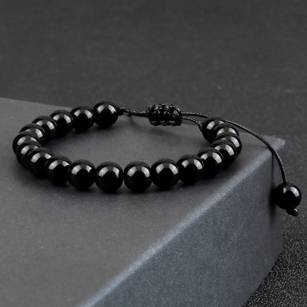 Handmade Black Onyx Beaded Bracelet, Adjustable