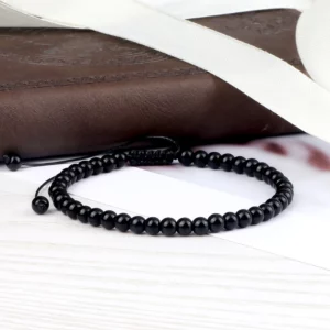 Handmade Black Onyx Beaded Bracelet, Adjustable - Image 4