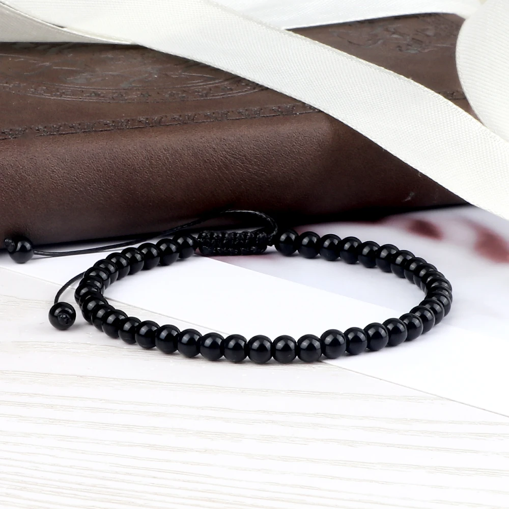 Handmade Black Onyx Beaded Bracelet, Adjustable