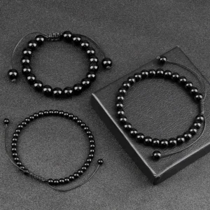 Handmade Black Onyx Beaded Bracelet, Adjustable - Image 1