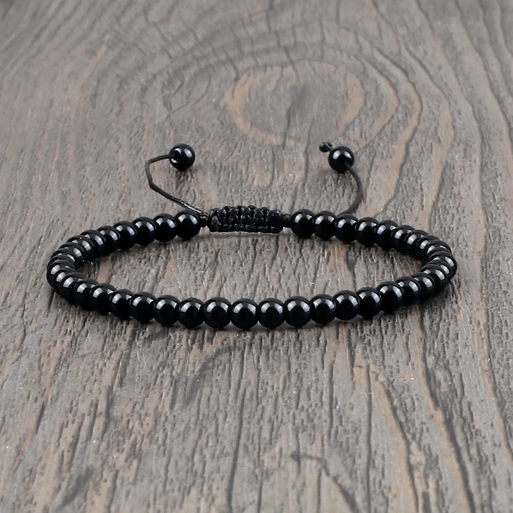 Handmade Black Onyx Beaded Bracelet, Adjustable