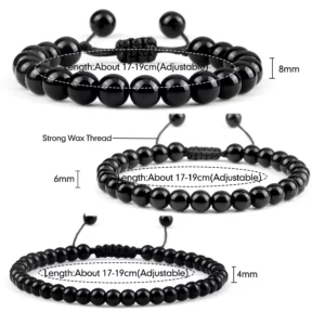 Handmade Black Onyx Beaded Bracelet, Adjustable - Image 6