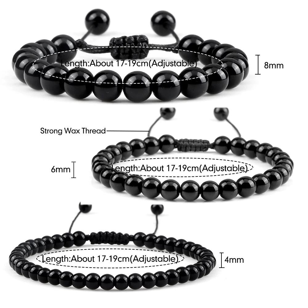 Handmade Black Onyx Beaded Bracelet, Adjustable