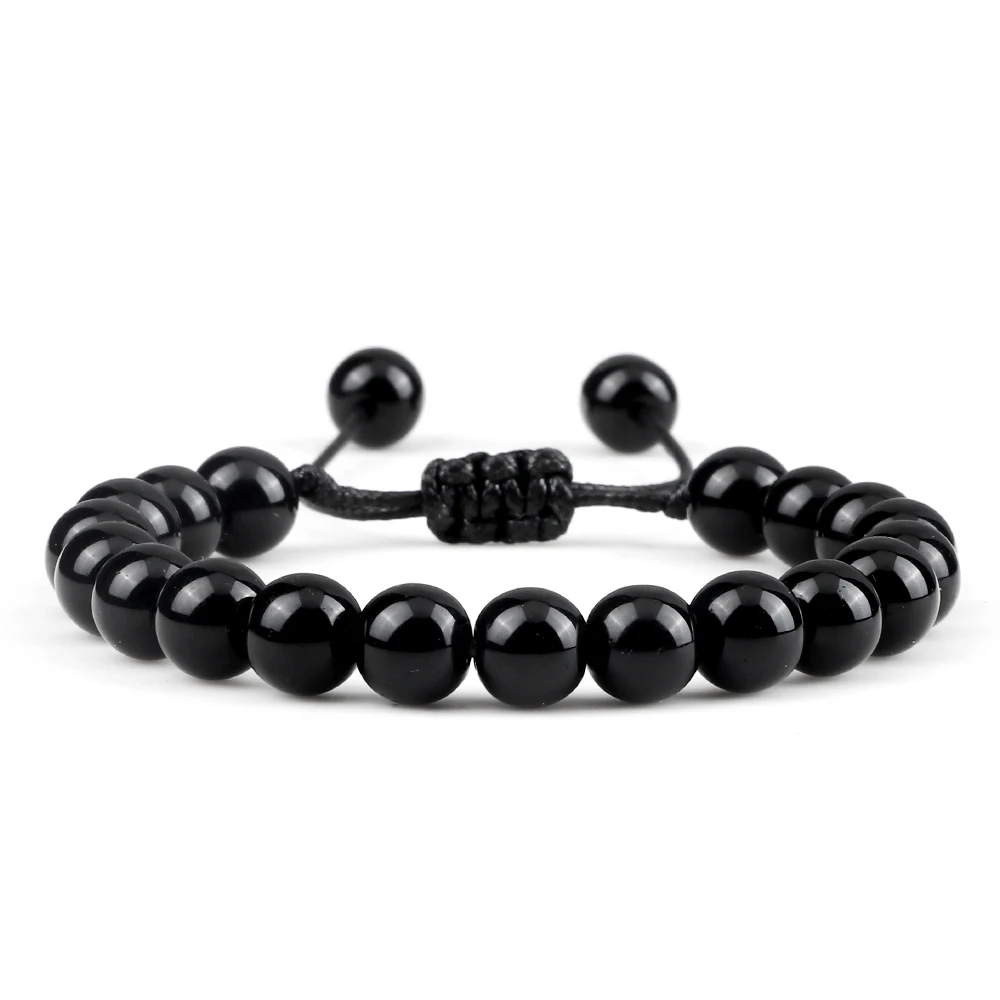 Handmade Black Onyx Beaded Bracelet, Adjustable