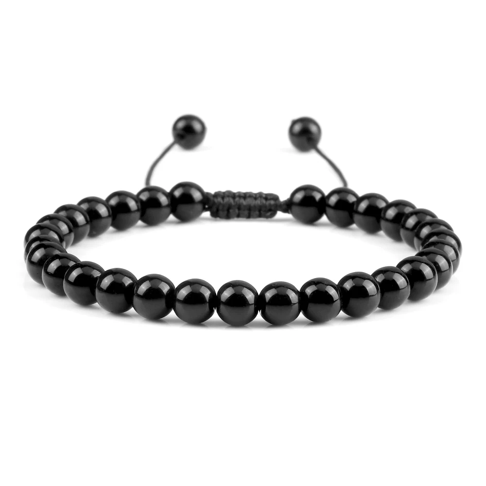 Handmade Black Onyx Beaded Bracelet, Adjustable