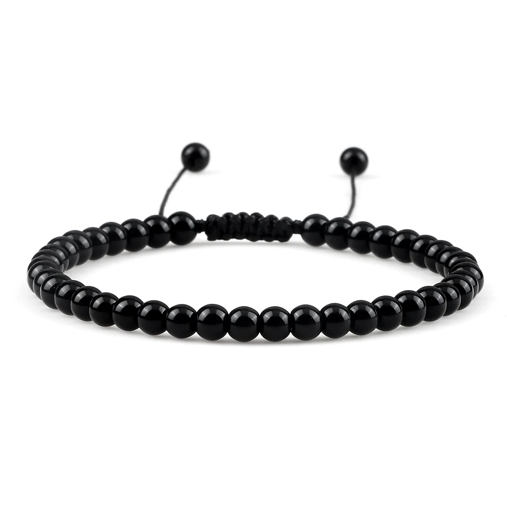 Handmade Black Onyx Beaded Bracelet, Adjustable