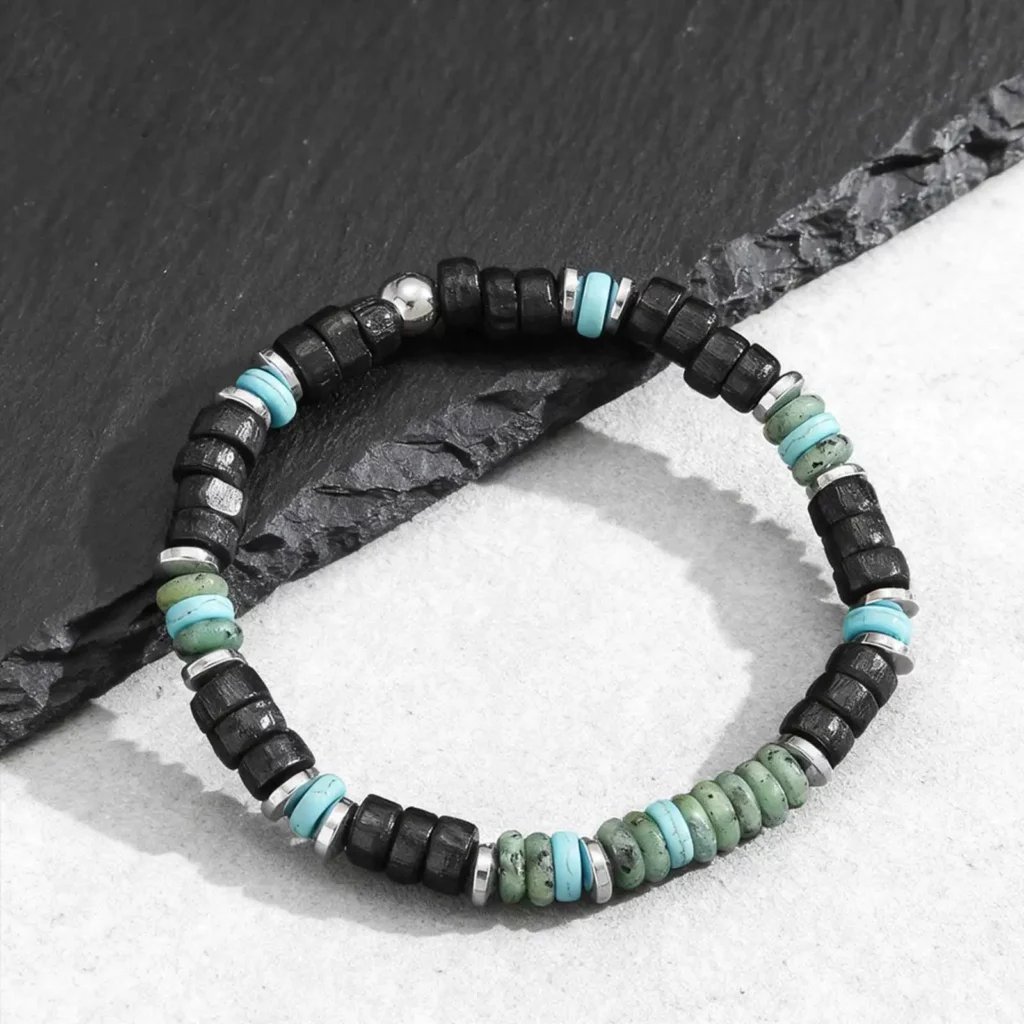 Bohemian Black Agate and Green Stone Beaded Bracelet