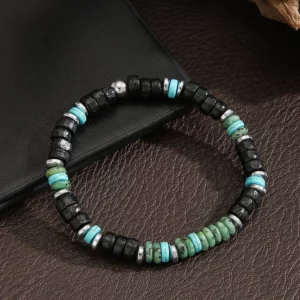 Bohemian Black Agate and Green Stone Beaded Bracelet - Image 3
