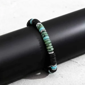 Bohemian Black Agate and Green Stone Beaded Bracelet - Image 4
