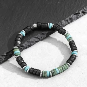 Bohemian Black Agate and Green Stone Beaded Bracelet - Image 1