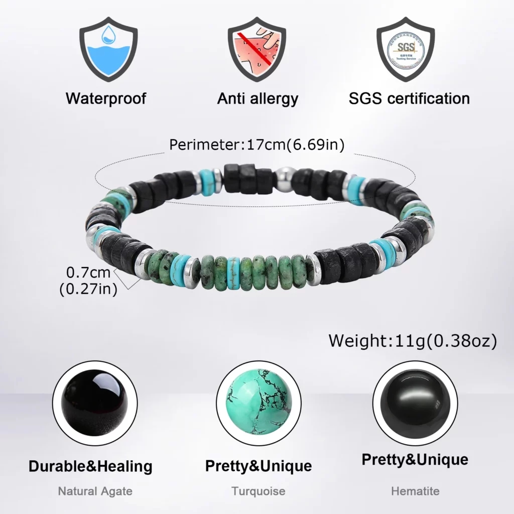 Bohemian Black Agate and Green Stone Beaded Bracelet
