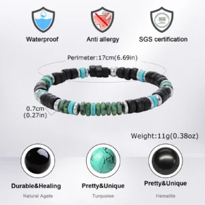 Bohemian Black Agate and Green Stone Beaded Bracelet - Image 5