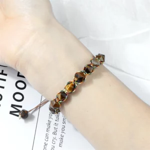 Natural Tiger Eye Stone Charm Bracelet, Handwoven Agate Energy - Image 2